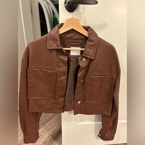 Brown Cropped Leather Jacket